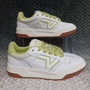 Vans Upland Vintage Leather Women's Sneakers White Lime Shoes Size 5.5